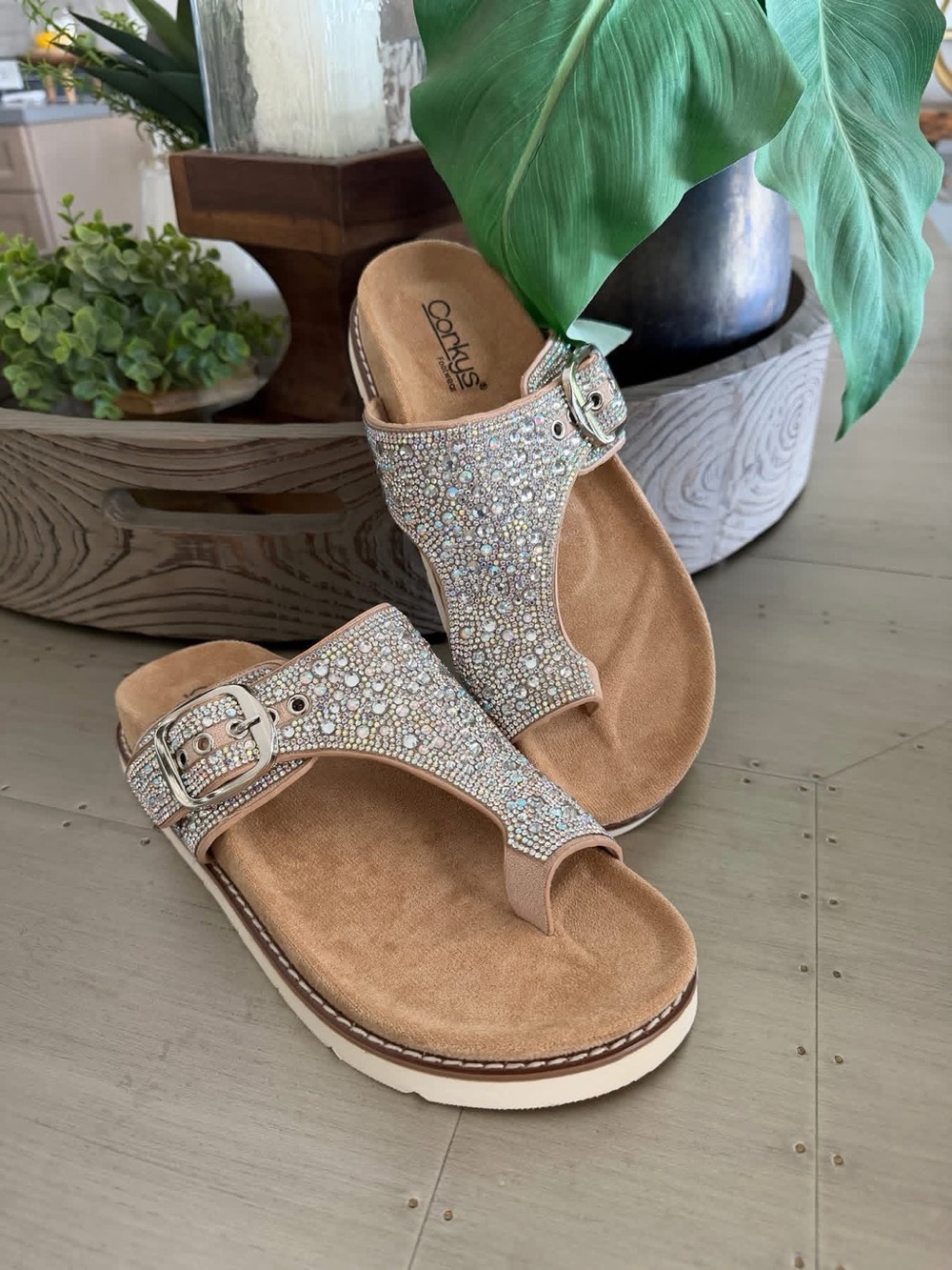 Corkys Crystal Embellished Tan Sandals